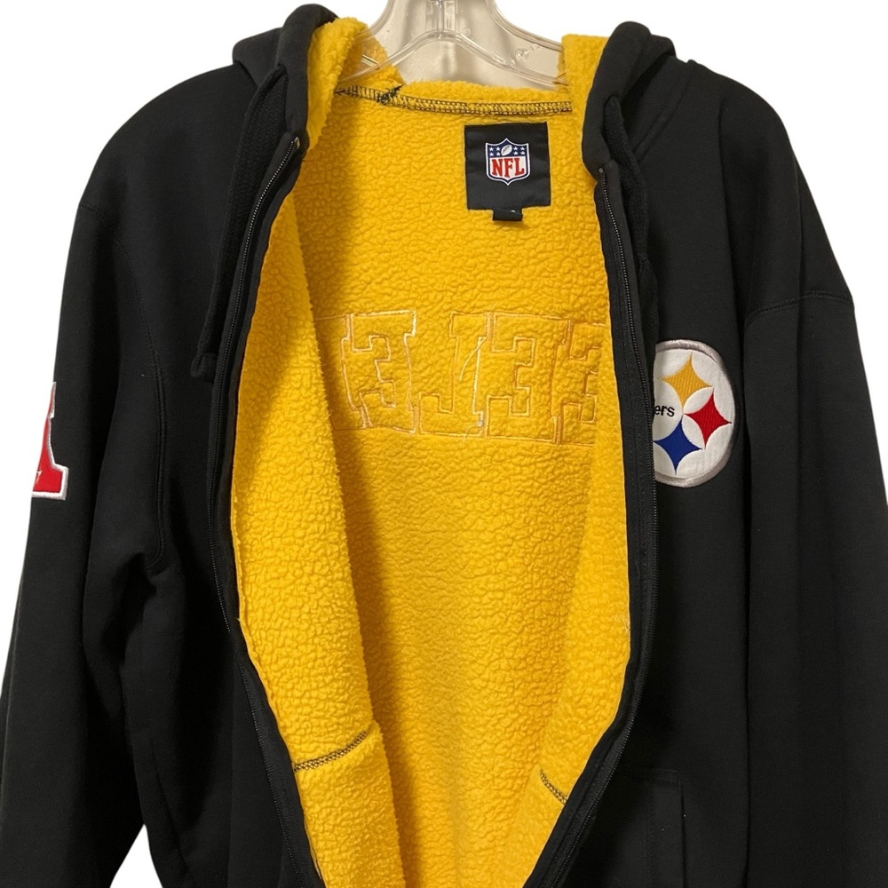 NFL Pittsburgh Steelers Black Hooded Fleece Lined Zip Up Sweatshirt Jacket - Picture 9 of 13